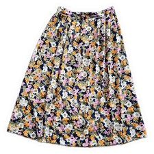 Multicolor Floral Pleated A-Line Midi Skirt with Elastic Waist for Women Size L