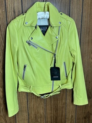NEW - Mackage Lamb Leather Biker Jacket - Yellow -  Size: Small - New with Tags