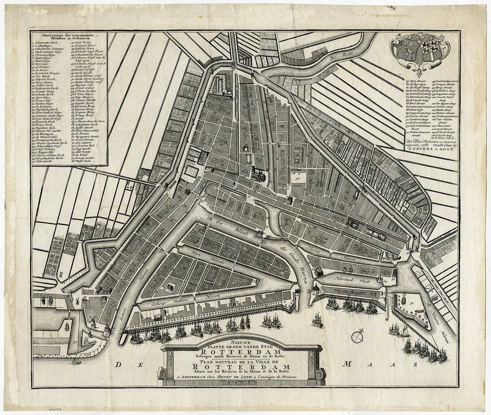 古董印花-MAAS-ROTTE-ROTTERDAM-PLAN-de Leth-Covens-1768 — 第 2/4 张图片