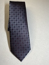Ermenegildo Zegna Geometric Pattern Burgundy Silver and Black Silk Tie Italy