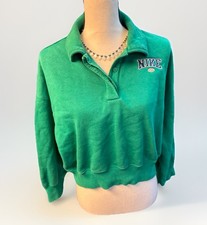 Vintage Nike Cropped Sweatshirt Green Polo Collar 90s Embroidered Logo M Clean