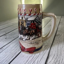 Budweiser Holiday Beer Stein Collectors Series 1986 B Series Ceramarte Brazil.