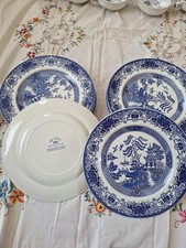 Old English Ironstone Blue Willow 6x Dinner Plates 9.75" Vintage