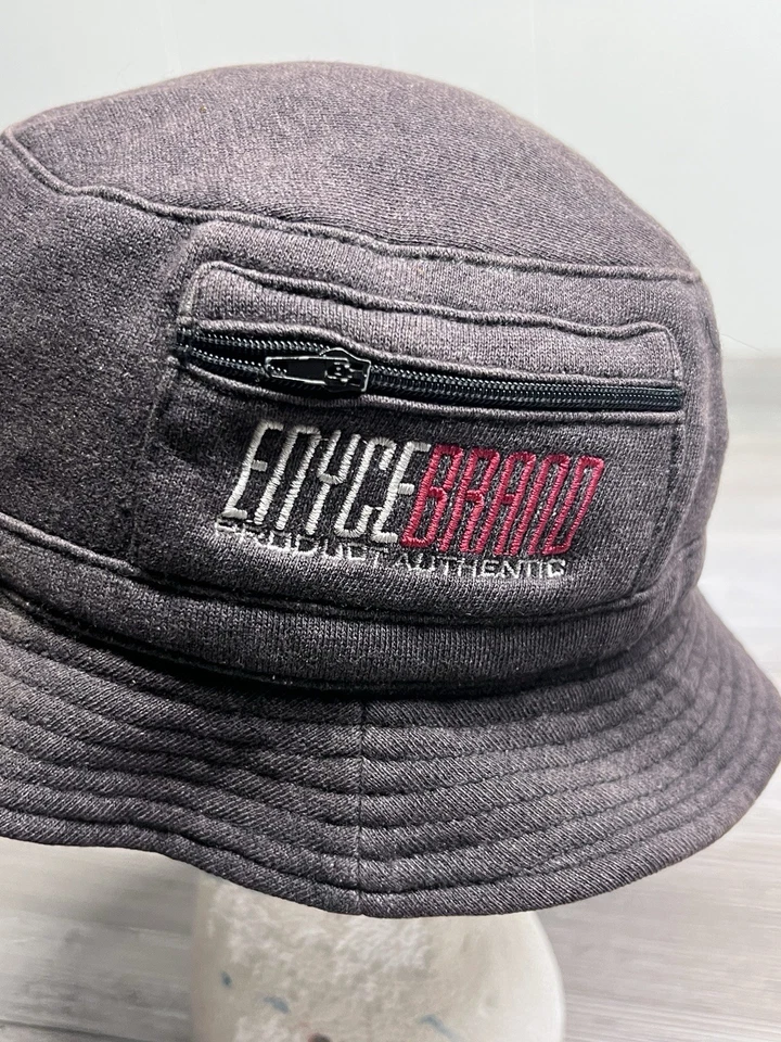 Винтажный 90-х годов Y2K ведро шляпа Enyce Streetwear молнии карманы хип-хоп выцветший черный OSFA - Изображение 3 из 4