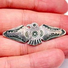 Vintage Southwest Arts and Crafts Thunderbird Stampwork Slug Silver Pin Brooch