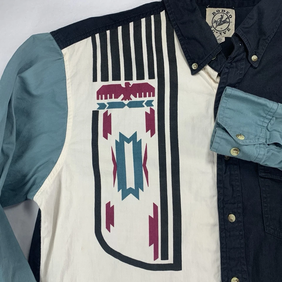 VTG 90s Rodeo Active Western Shirt L Cowboy Southwestern Aztec *Flaw* - Image 4 of 4