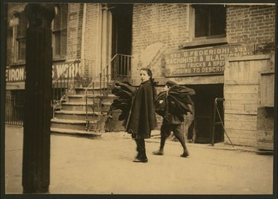 Children carrying coats home,Home Labor,Thompson Street,New York,Lewis Hine