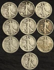 Lot of Ten (10) 1916-1942 Walking Liberty Half Dollar 90% Silver Coins $2.50 FV