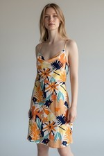 Roxy Sunny Weather Floral Print Spaghetti Strap Dress Medium