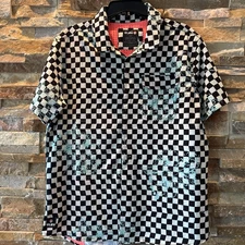 OLEU Neptune Board Shirt Mens Large Short Sleeve Snap Button black checker