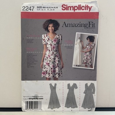 Simplicity Kleid Schnittmuster tolle Passform SCHNITT 16 Empire Naht V-Ausschnitt 10-16 2247