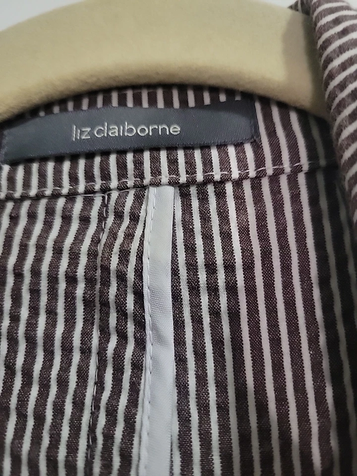 Conjunto Blazer Traje Pantalón Liz Claiborne Vintage Mujer 8/10 Rayas Arrugadas Años 80 Retro Foto 2 de 4