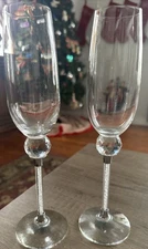 2 David Tutera Champagne Flutes Rhinestone Stem Crystalline Stem 10” Tall🎊