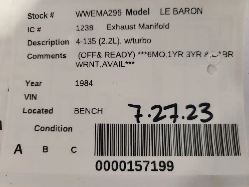 Colector de escape 4-153 2,5 L con turbo compatible con 84-92 DAYTONA 1218453 Foto 3 de 3