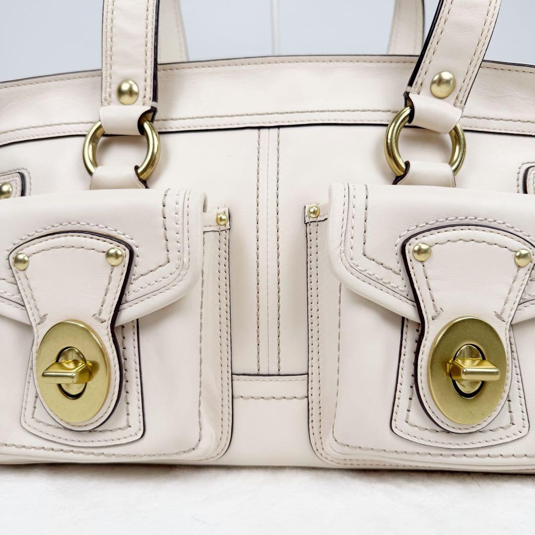COACH Legacy Turnlock One Shoulder Bag Leather Ivory Off-white