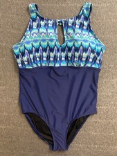 Sea Sand Womens Plus Size One-Piece Swimsuit 22W Beachwear Blue Fully Lined