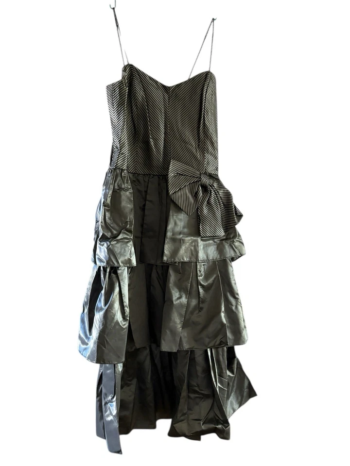 Vestido De Colección Años 80 Volantes Tafetán Fiesta Baile de graduación Talla 13 14 Jr. HECHO EN EE. UU. Gris Acero Brillante Foto 3 de 4