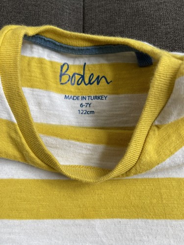 Boys Boden Size 6–7 Yellow Striped Pullover Short Sleeved Shirt - Picture 2 of 3