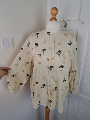 WRAP LONDON Beige Stripe Leaf Print Shirt Size 18 100% Cotton - Picture 4 of 7