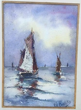 Charles Curtelin (1859-1960) A. Cabie Seascape Sea Ocean Sailboat Boat