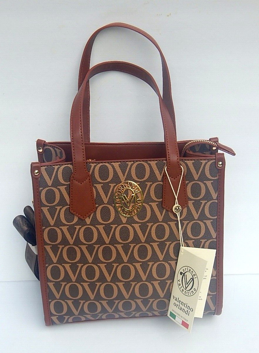 VALENTINO ORLANDI ITALY BROWN VOVO LOGO CROSSBODY SHOULDER BAG 
