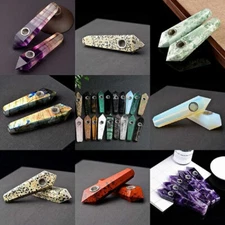 Top! Natural Quartz Crystal Smoking Pipe Obelisk Point wand Reiki Healing Gift.