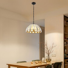 Vintage Ceiling Fixture Hanging Light Tiffany Style Stained Glass Pendant Lamp   