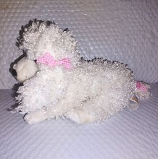 Animal Alley FRENCH POODLE Puppy dog White Shaggy 9in Plush Pink Gingham Bows