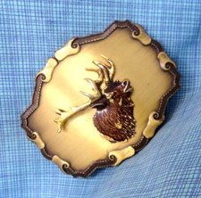 Bull Elk Belt Buckle Cowboy Hunter Sportsman Enameled Vtg 80s Raintree  .NOX530