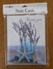 8 Leanin Tree Cards Blank Inside,THANK YOU, Lavender in Vases w/ STARFISH,Beachy
