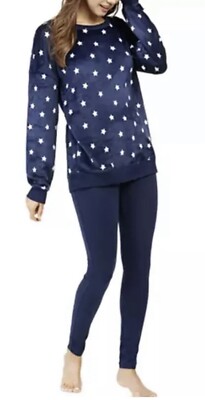 Jenni Women s Navy Blue Star Fleece Tunic And Leggings Pajama Set In Large