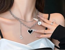Punk Style Mosaic Layered Black Heart With I ...