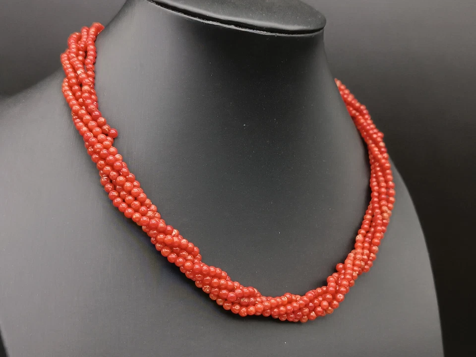 collana donna torchon naturale corallo rosso di Sardegna sfere fermaglio argento - Immagine 3 di 4