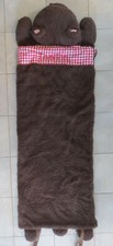 Pottery Barn Kids Bear Sherpa Head Sleeping Bag Brown Red Gingham "LANDON" READ