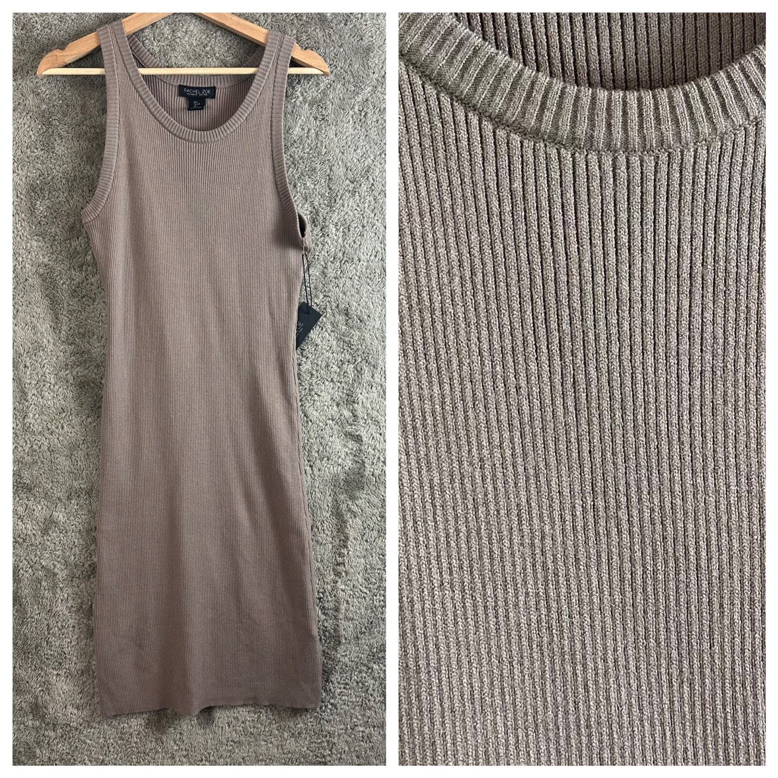 Rachel Zoe Ribbed Knit Bodycon Sheath Midi Tank Dress L Large