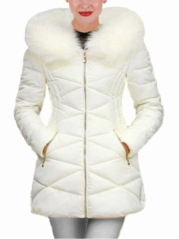 Chaqueta acolchada acolchada con cuello de capucha recortada de piel desmontable - F195 Foto 2 de 4