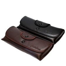 Double Snap Belt Loop Eyeglass Case 2 PACK 1 Black 1 Brown PU Leather Felt Lined
