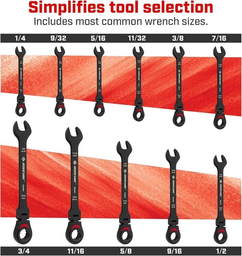 Durable 11-Piece Black Ratcheting Wrench Set - Chrome Vanadium & Canvas Pouch - Picture 4 of 11