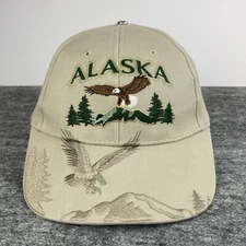 Alaska Hat Cap Beige Embroidered Bald Eagle Mountains Adjustable Arctic Circle