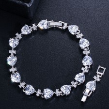 Cute Love Heart White Gold Plated Cubic Zircon Charm Bracelet for Friend Jewelry