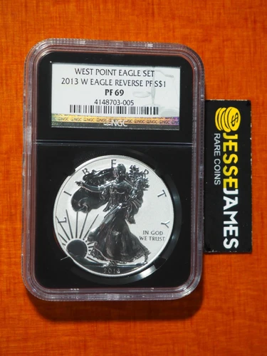 2013 W REVERSE PROOF SILVER EAGLE NGC PF69 FROM WEST POINT SET BLACK CORE HOLDER