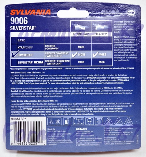 Sylvania Silverstar 9006 HB4 55W Two Bulbs Head Light Replace Upgrade OE Halogen - Picture 3 of 12