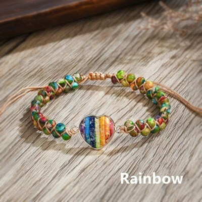 Sea Sediment 7 Chakra Handmade Heart Shaped Healing Reiki Women Bracelet Gifts