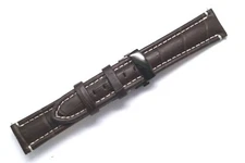 20mm Brown/White Alligator Grain Leather Watch Band Black Tone Push Button Clasp