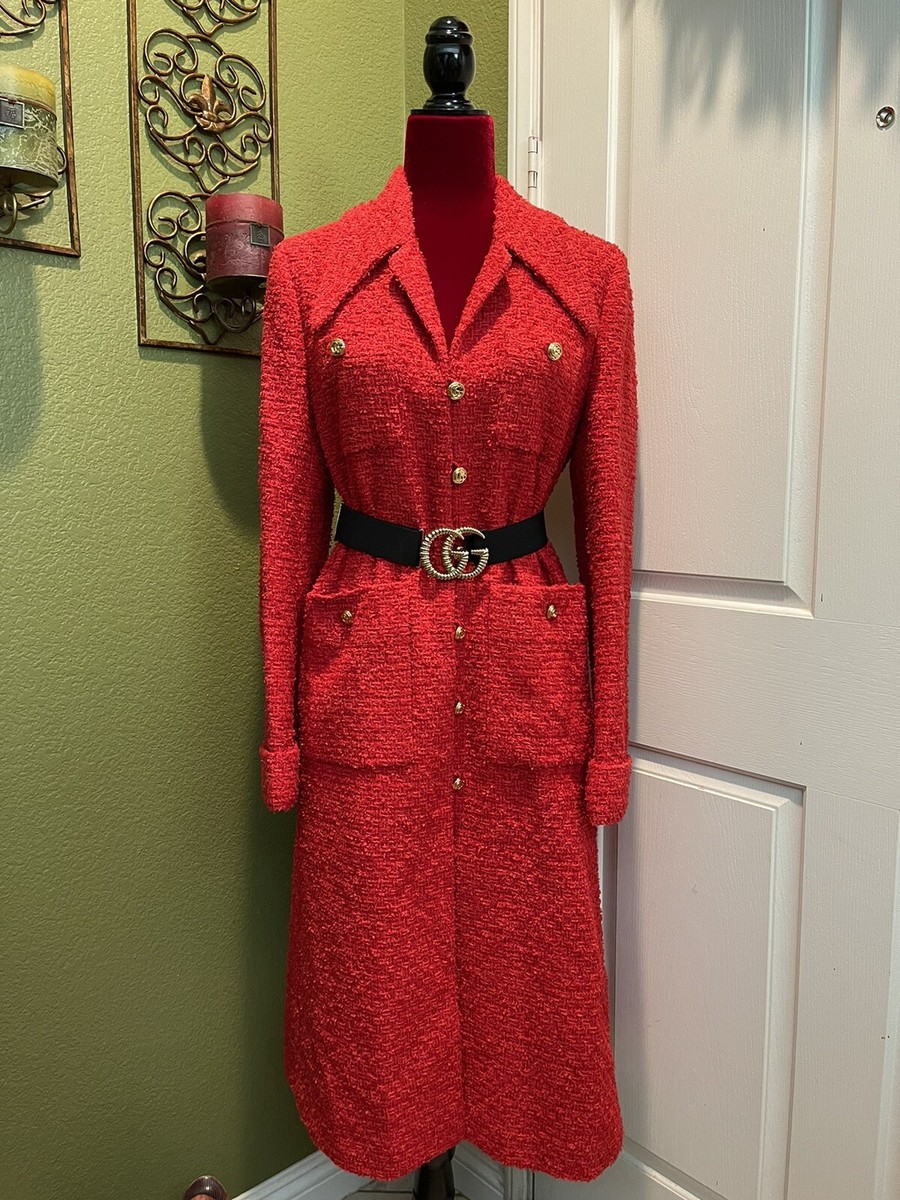 100% Authentic GUCCI Runway Belted Red Tweed Coat $4980+Tax Size