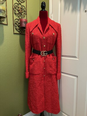 100% Authentic GUCCI Runway Belted Red Tweed Coat $4980+Tax Size