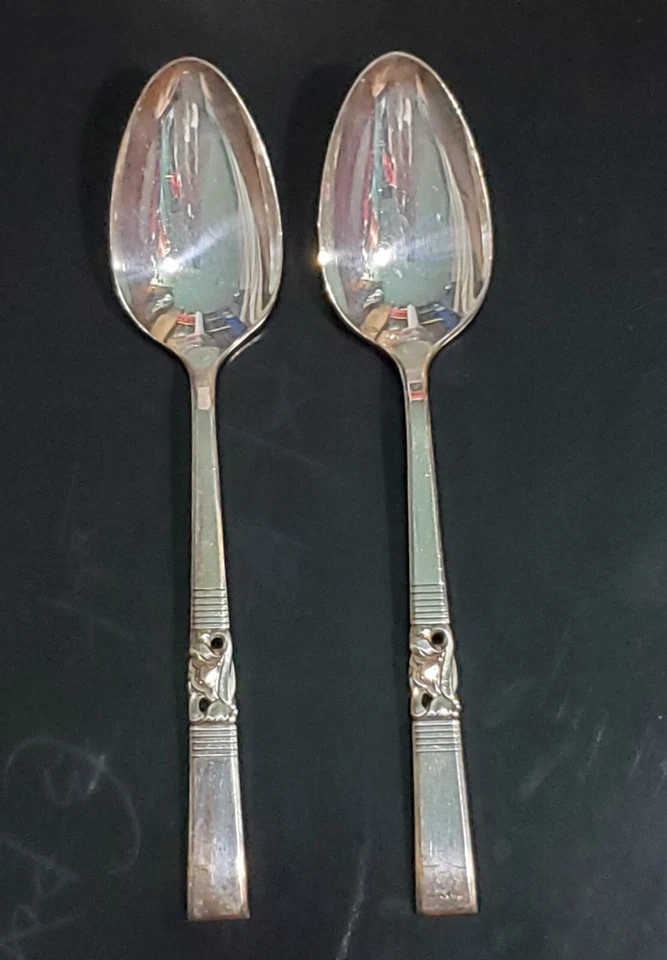 1948 VTG MORNING STAR BY ONEIDA OVAL SOUP SPOON TABLESPOON SILVER PLATE SET OF 2 - Image 4 of 4
