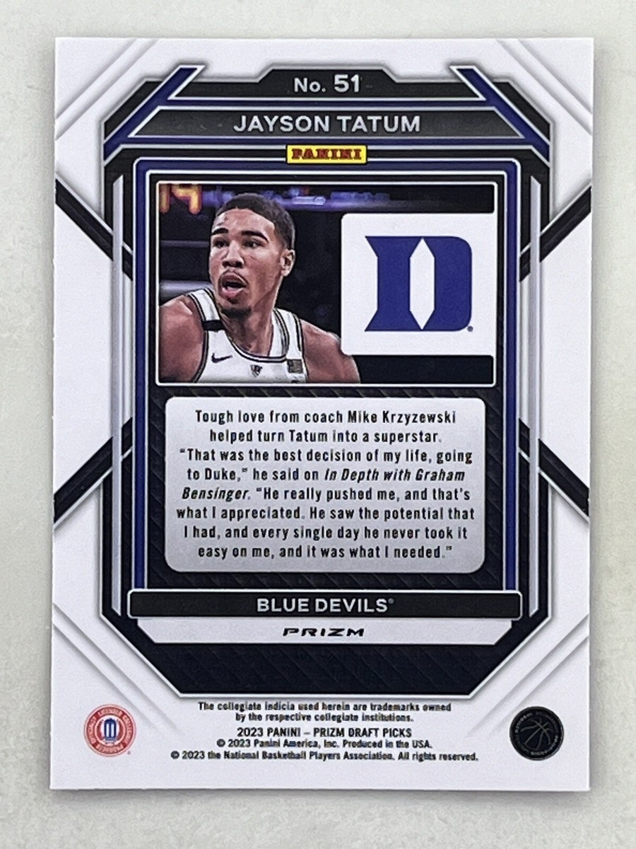 Jayson Tatum 2023-24 Panini Prizm Draft Picks Purple Wave #51 Duke