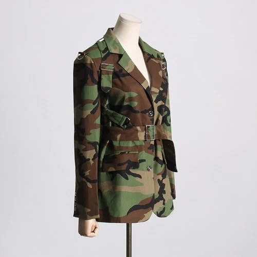 Womens Party Street-wear Fashion Camouflage Slim Fit Blazer Coats Overcoats Belt - Picture 14 of 15