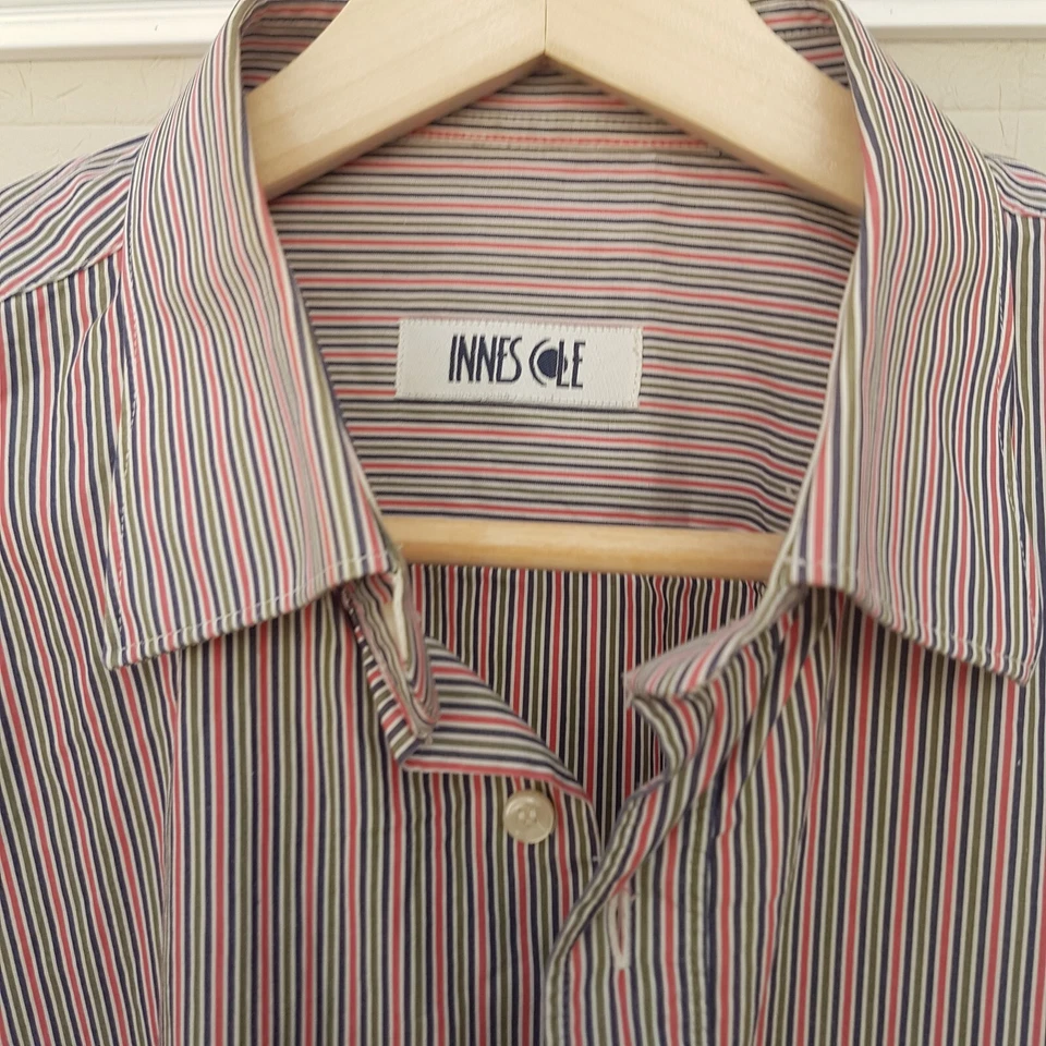 Men's Innes Cole Shirt Striped Blue Grey Pink White Size XL Excellent Condition - Image 2 of 4